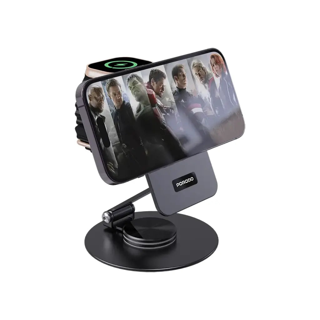 Porodo Wireless Charging Rotating Stand - Black ( PD-FWCH035-BK) Porodo Wireless Charging Rotating Stand - Black ( PD-FWCH035-BK)